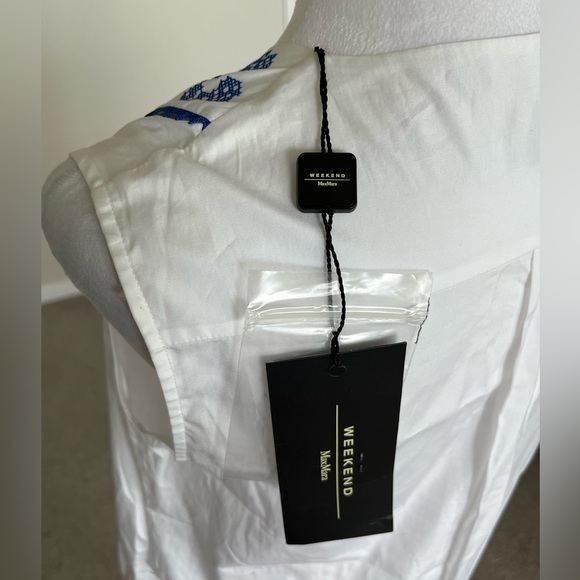NWT MaxMara Weekend Sleeveless White with Blue Embroidered Top Size 8 - Picture 10 of 10